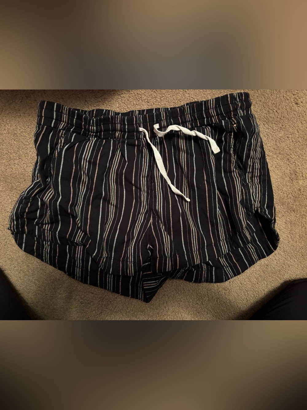 Billabong Black Vertical Stripe Athletic Shorts with White Drawstring